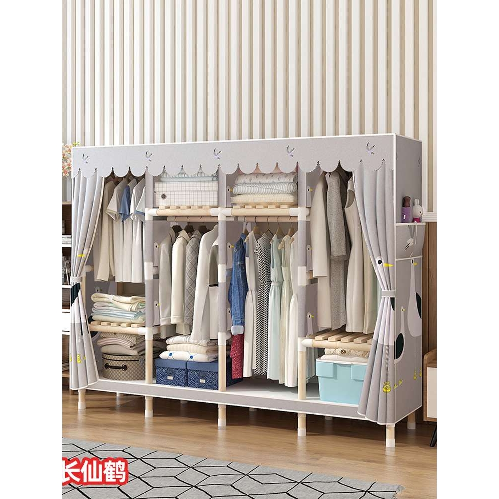 简易衣柜家用卧室出租房用现代简约布衣柜子实木收纳经济型挂衣橱