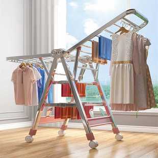 不锈钢晾衣架落地折叠室内家用阳台晒架婴儿挂晒被子杆双层鞋 托