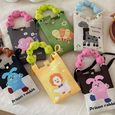 新款多巴胺针织斜挎手机包手提包