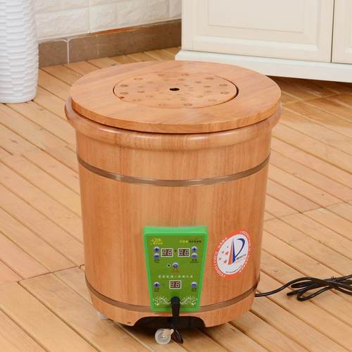 蒸泡一体泡脚木桶加高熏蒸桶加热足浴桶橡木洗脚木盆坐熏木桶