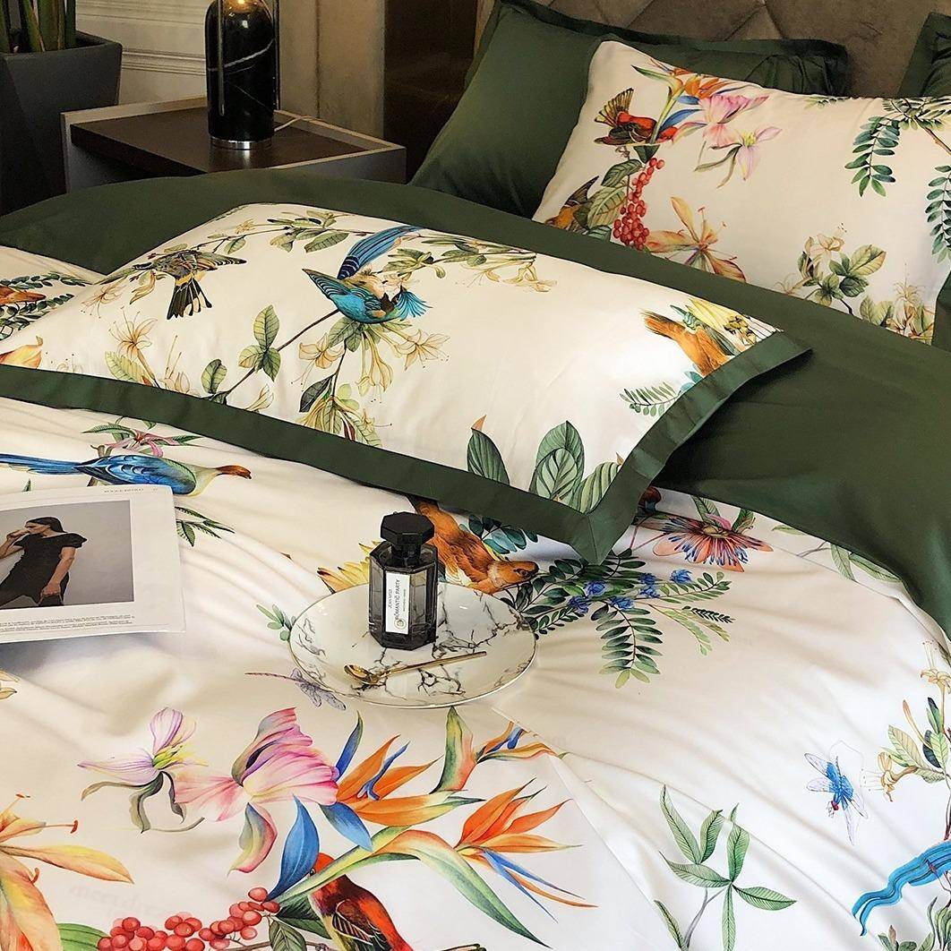 美式轻奢80支长绒棉四件套全棉纯棉床笠简约床单被套1.8m床上用品