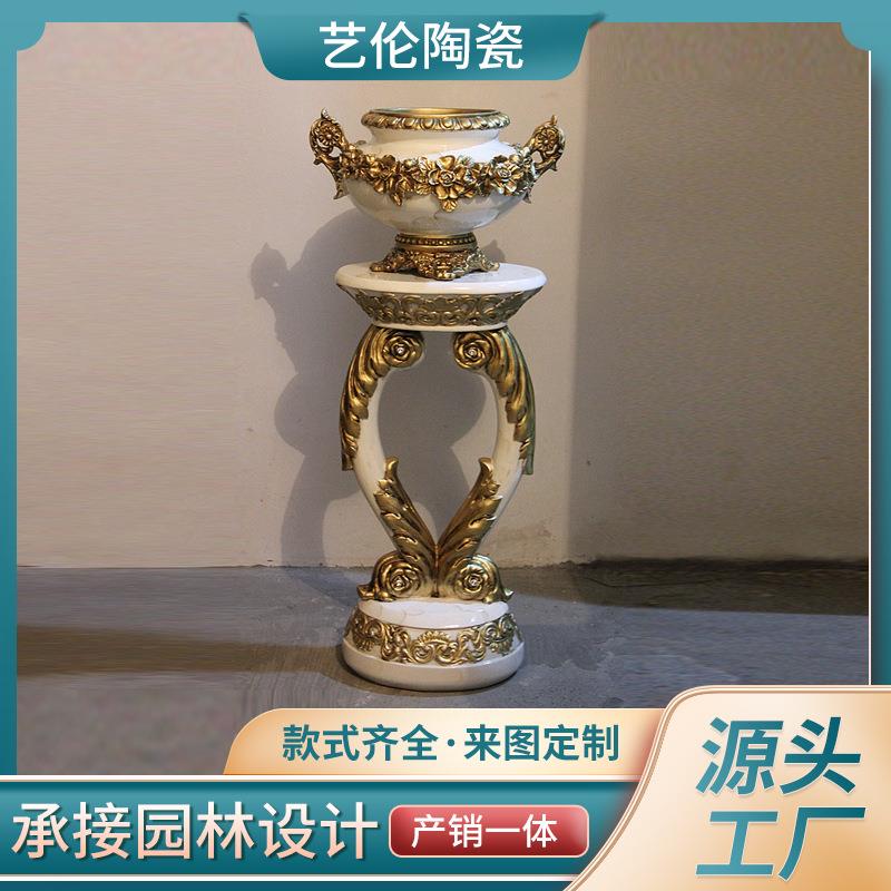欧式复古树脂落地大花瓶花器罗马柱家居客厅饰品插花艺术摆设花盆