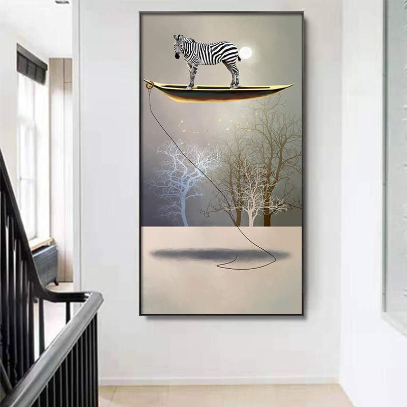 北欧玄关装饰画客厅简约入户进门玄关挂画楼梯走廊泛舟抽象墙壁画图片