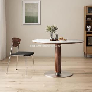 现代简约纯白饭桌圆形实木圆桌途远岩板古风中餐桌家用小户型餐厅
