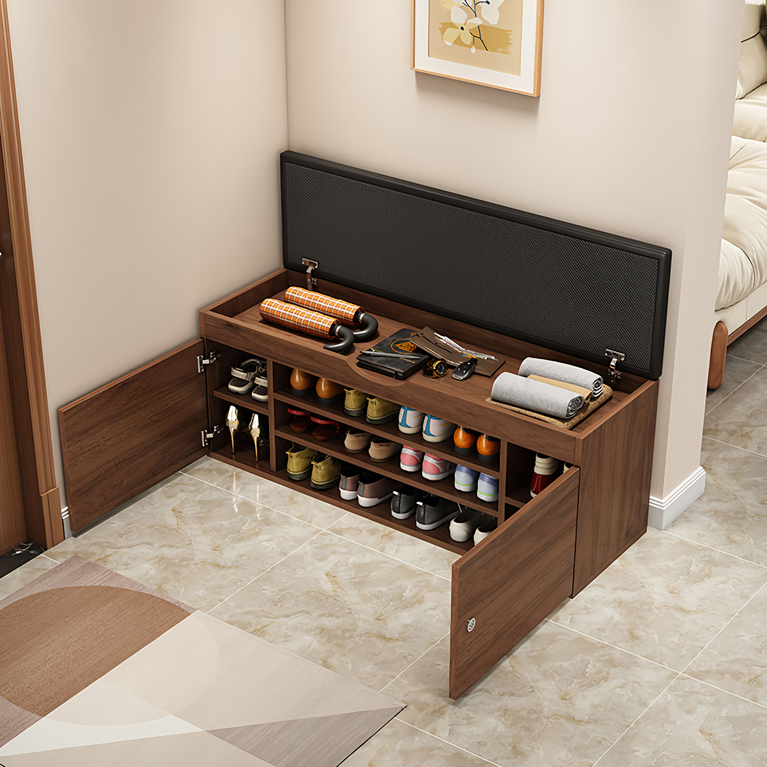 入户门鞋柜带换鞋凳m鞋柜家用门口可坐入门换鞋凳一体进门靠墙收