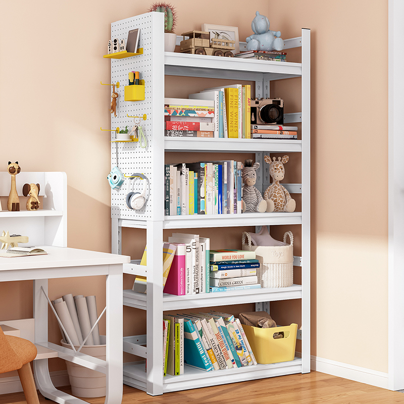洞洞板书架家用铁艺落地置物架儿童简易书柜多层客厅.收纳储物架