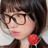 feytiy 时髦复古早八u人素颜眼镜金属链条黑框平光镜显脸小纯欲感