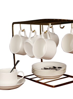 欧式骨瓷纯白咖啡杯m碟陶瓷咖啡器具咖啡杯套装带架子定制印字log