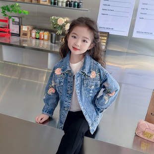 女童国风牛仔外套洋气绣花宝宝长袖上衣J春秋新款儿童小中大童夹