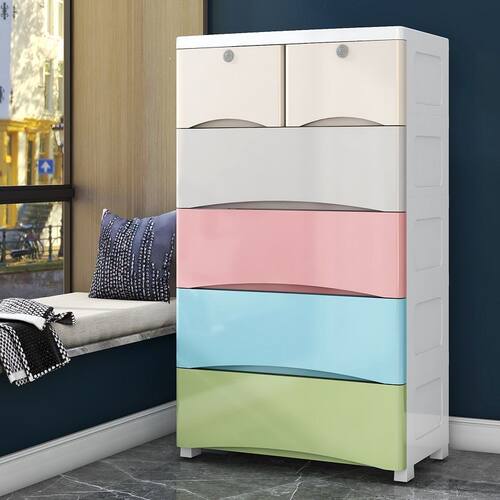 抽屉式收纳柜带轮储物柜整理箱盒70宽塑料零食R多层柜子家用床头