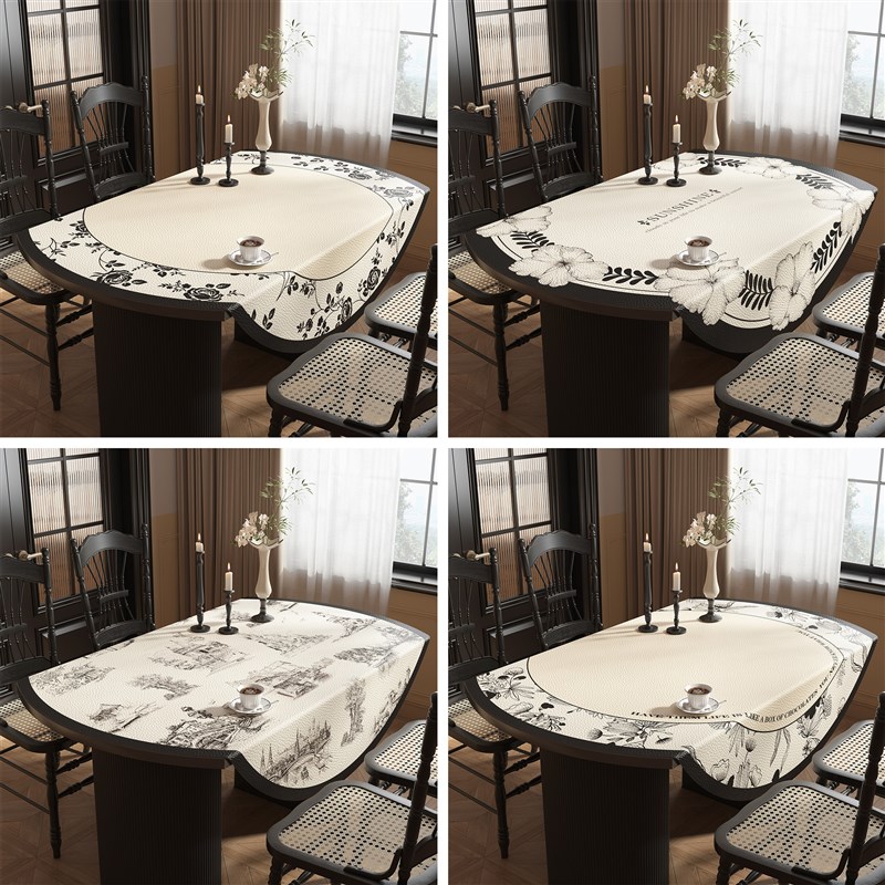 美式椭圆形桌布可折叠圆桌桌垫防水防油免洗皮革T圆形茶几保护垫