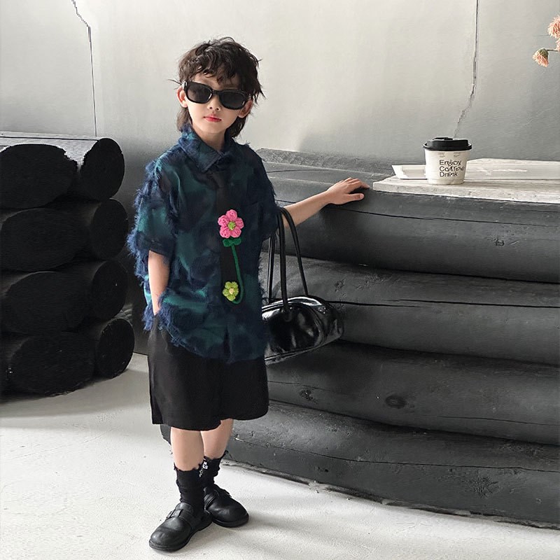 儿童模特t台走秀潮服六一s男童90年代演出服复古港风穿搭表演男孩