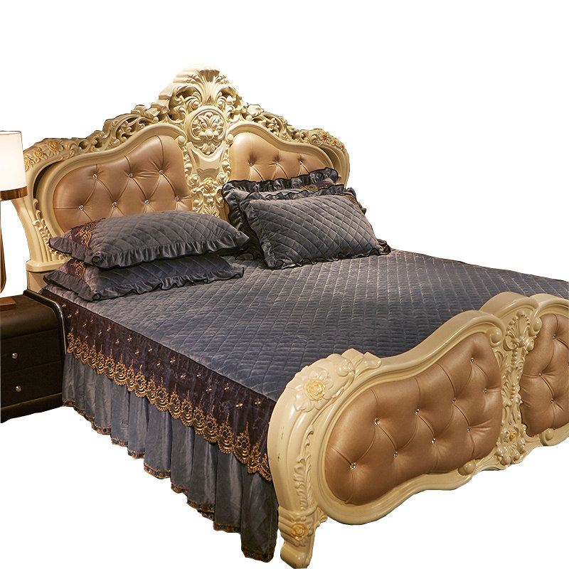 欧式无床尾夹棉床l裙单件加厚保暖水晶绒两边蕾丝床单床罩床套冬