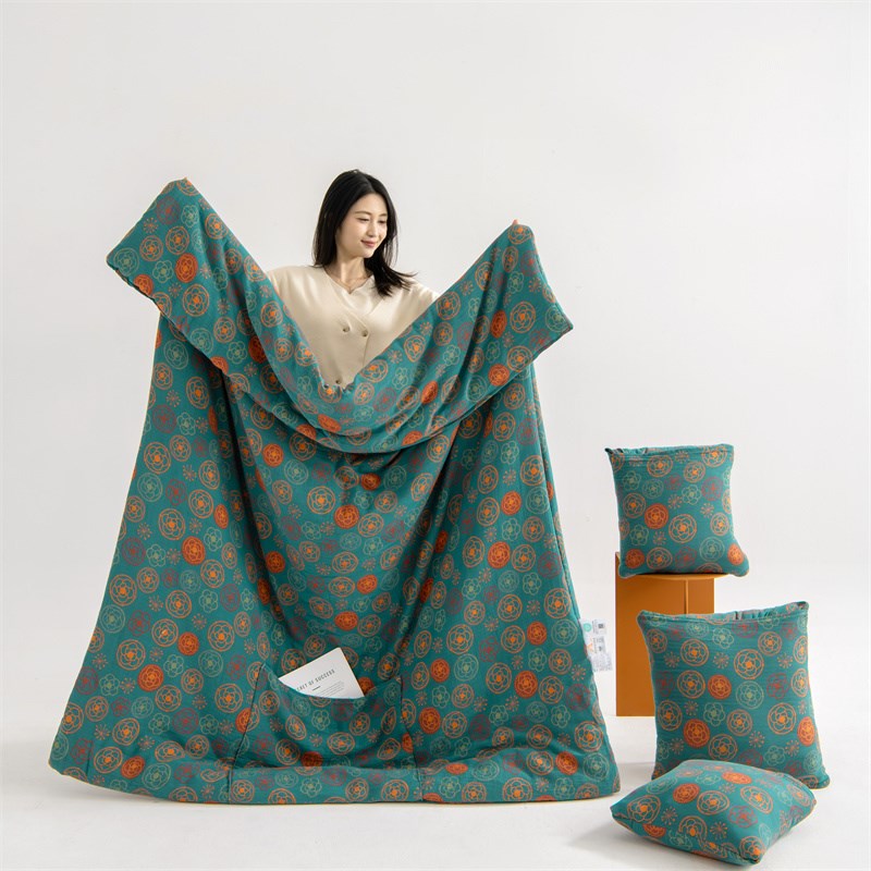 高档A类纯棉双层纱两用抱枕被中式汽F车靠垫办公室沙发夏季空调被