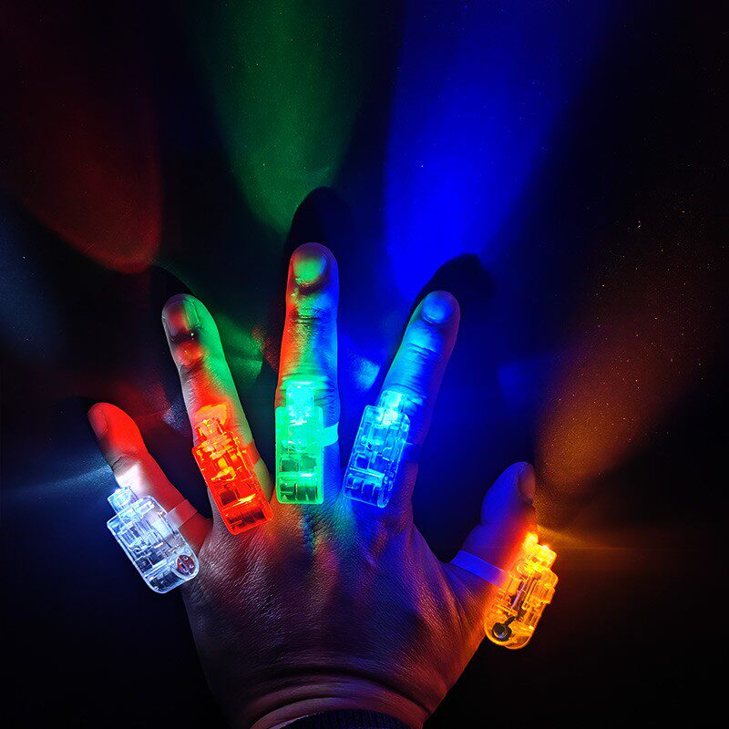 摇手花手指激光灯彩色发光u戒指炫彩LED手指灯七彩酒店饭店刺身灯