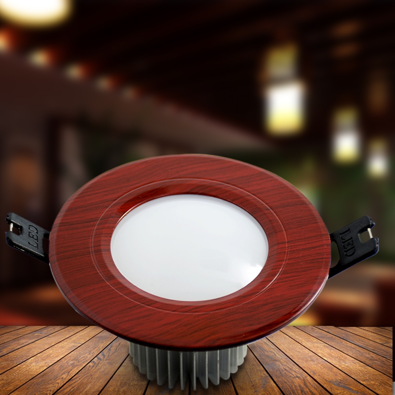 中式筒灯LED射灯嵌入式实v木纹红天花客厅吊顶走廊家用变光孔灯