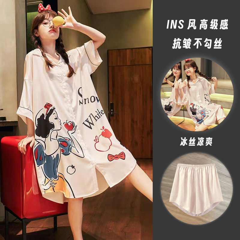 网红可爱薄款冰丝睡裙家居服套装图片