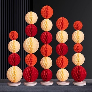 元宵蜂窝煤球结婚礼新房布置婚房装饰女方卧室立柱红色纸灯笼新年