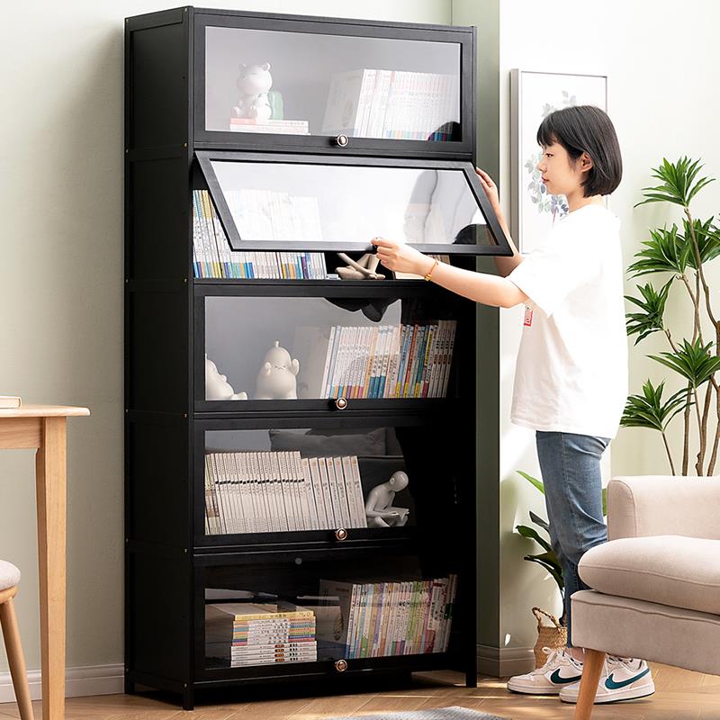 门5YA1书现代简约F77HJ89S带防柜尘格子柜实木书柜架窄柜落地立置