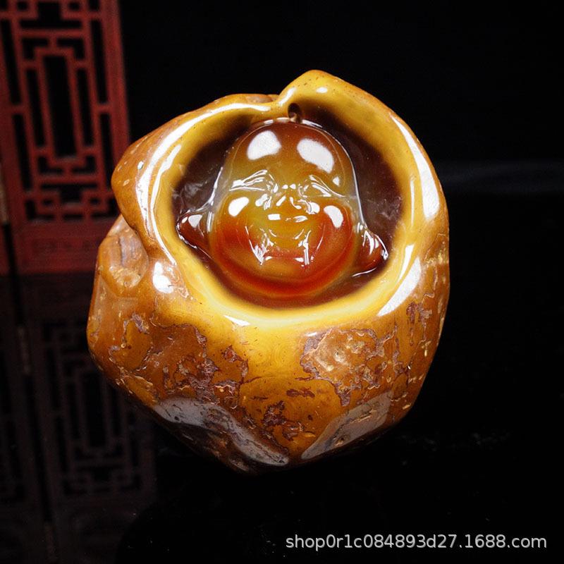 巴寿西原皮色玉髓瑙原石手把件件星手抓玛件笑佛人原UVO物把件石