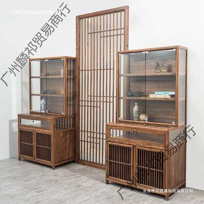 实木珠宝展示柜饰品首饰透明玻璃柜台展柜新中式高柜博物馆陈列柜