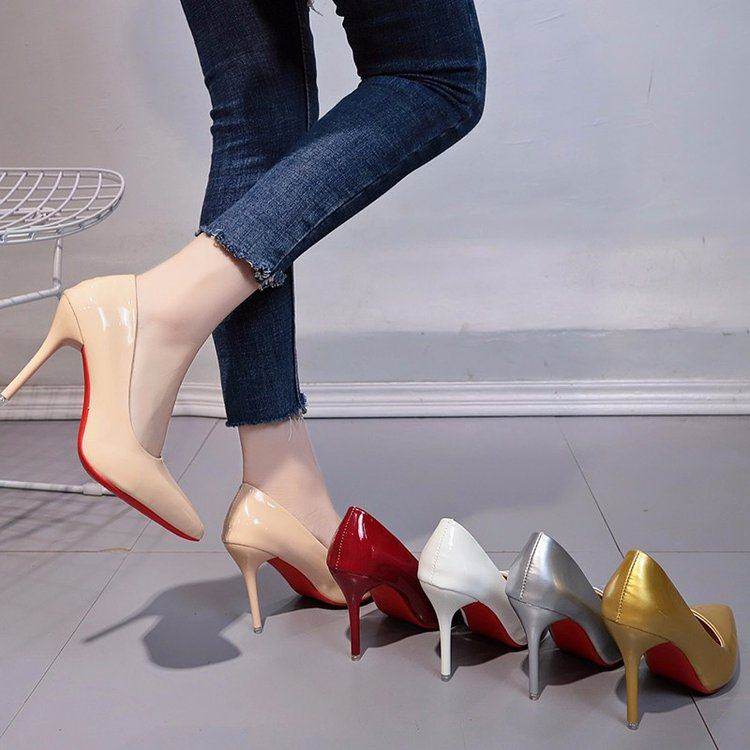 10cm裸色高跟鞋女细跟白色酒红色红底床上漆皮尖头大码单鞋41到43,女鞋,浅口单鞋,淘宝优惠券,粉丝福利购,淘宝优惠卷