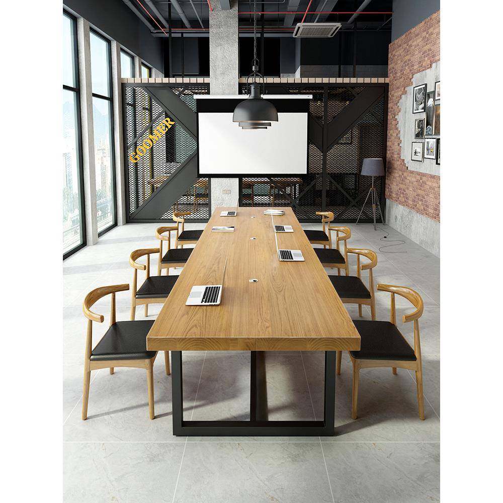 实木会议桌长桌简约现代长条桌子工作台家用电脑办公洽谈桌椅组合