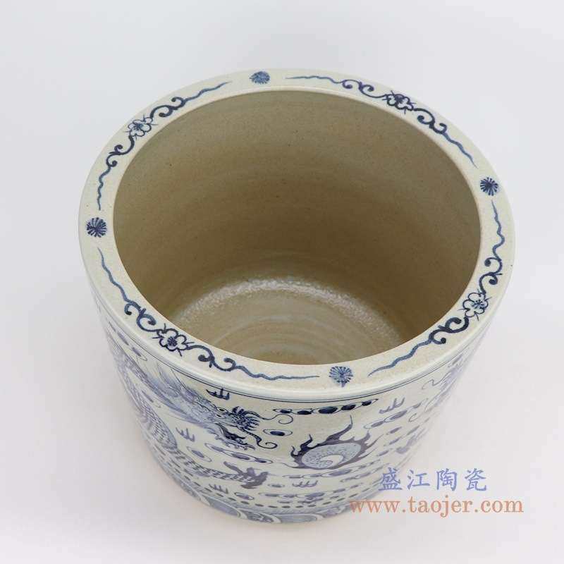 景德镇陶瓷青花瓷双龙戏珠纹花卉仿古笔筒毛笔瓷器书法国画用品