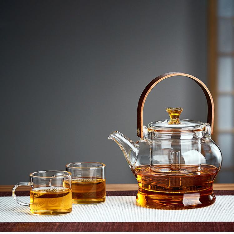 简约大容量高硼硅玻璃提梁壶家用透明蒸茶壶可电陶炉加热煮茶器