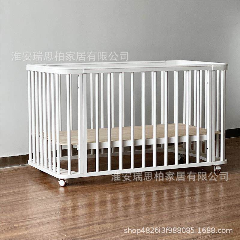欧式婴儿床白色油漆床圆床实木宝宝床新生儿摇篮床多功能可拼接床
