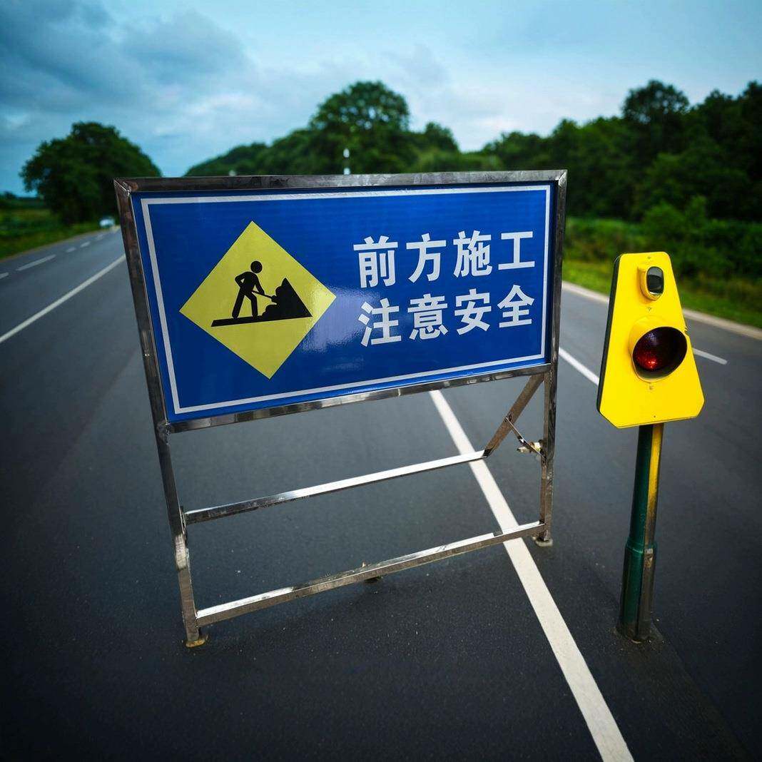 道路施工牌交通标志牌施工导向牌车辆慢行减速牌