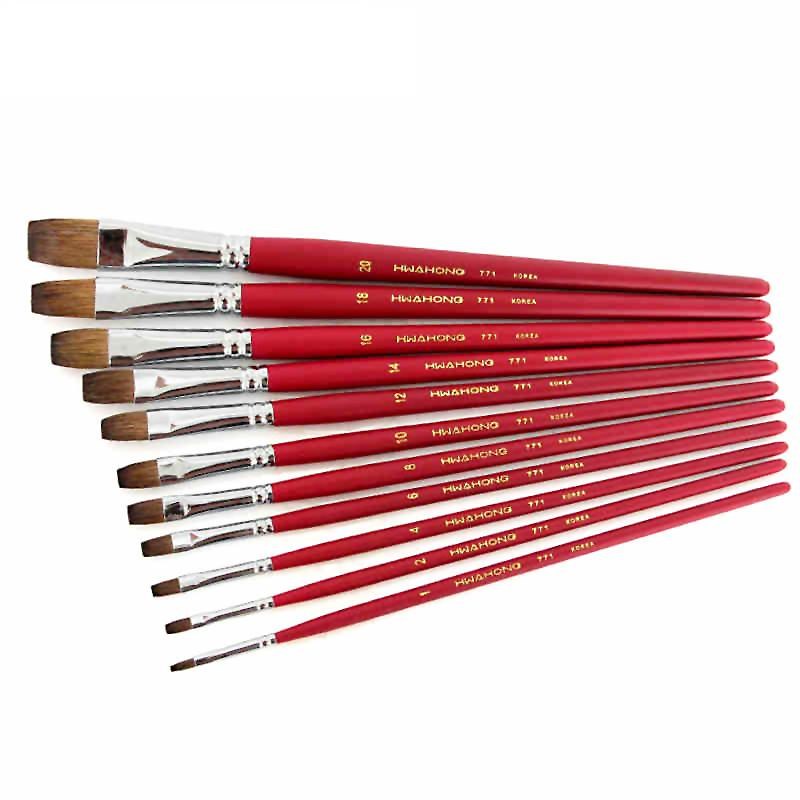 韩国华虹771平头/圆头马鬃毛水彩笔美术生专用绘画毛笔固体水彩画