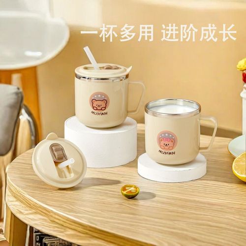 316不锈钢儿童水m杯带刻度喝水杯子宝宝防摔防烫卡通吸管杯学饮杯