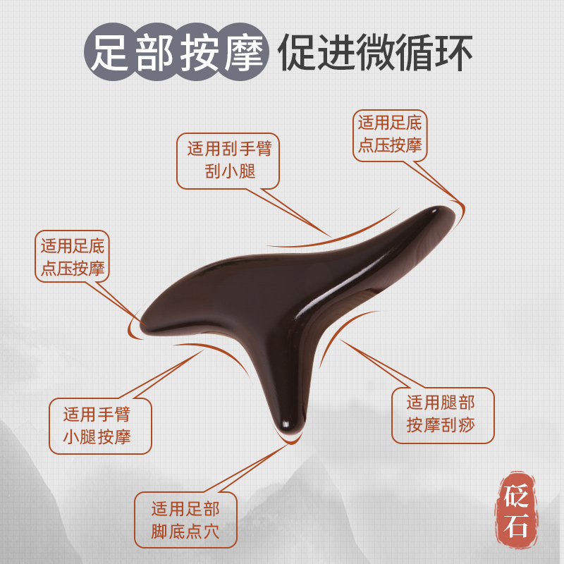砭石足底按摩棒器点穴位拨筋t型经络锥足疗工具通用W按脚部三角雀