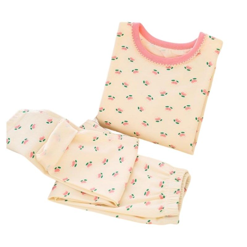 女童秋衣秋裤全棉儿童内衣套装女C宝宝棉毛衫打底保暖睡衣女孩线