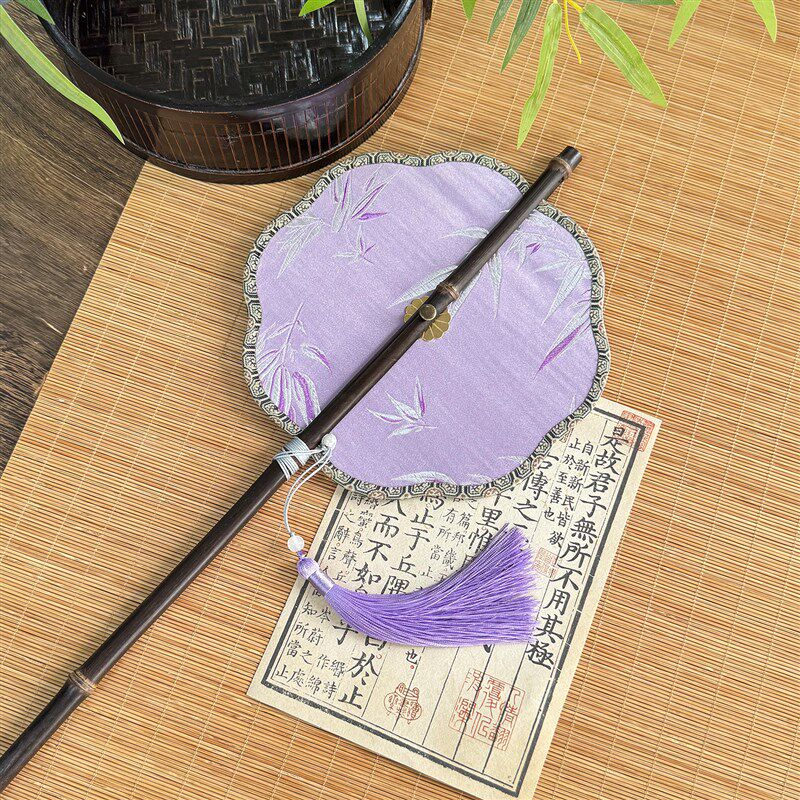 长柄腰扇古风手h工扇子折叠小巧可携式女旗袍汉服团扇舞蹈专用中