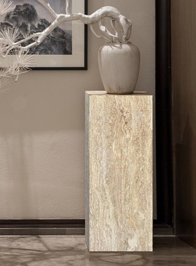 天然大理石底座雕塑台客厅民宿摆件F中古风黄洞石柱子装饰墩子落