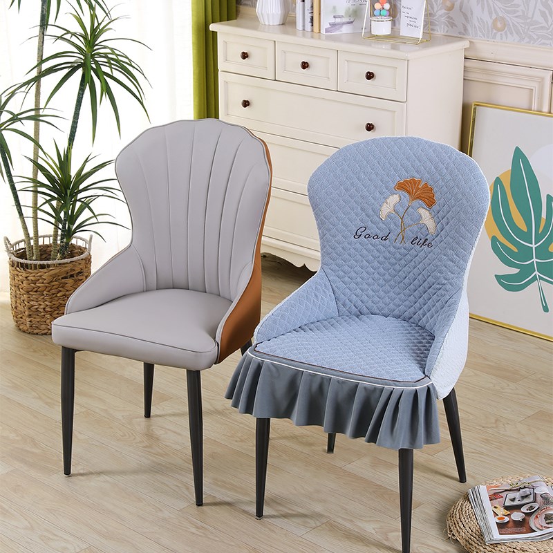 轻奢贝壳椅子套罩带扶o手半圆弧形餐椅垫凳子套雪尼尔餐厅餐桌椅