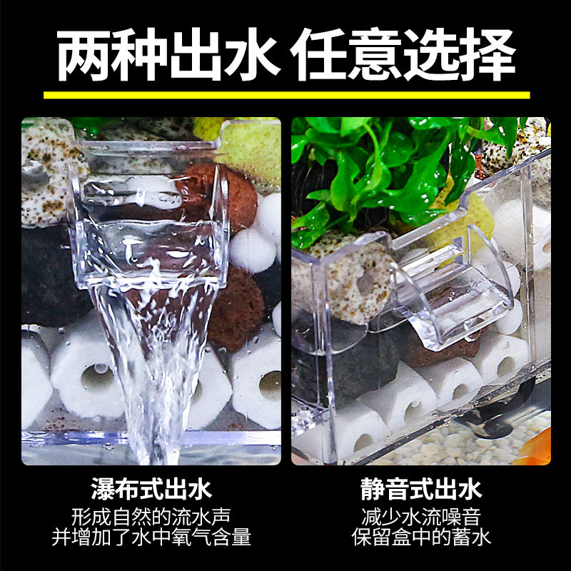 圆形鱼缸过滤器三合一循环泵小C型滴流盒过滤盒水陶瓷缸净水器