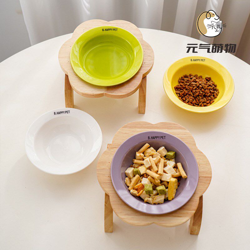 花朵飞碟碗架f可爱宠物碗架增高护颈防打翻猫碗架多巴胺色系狗碗