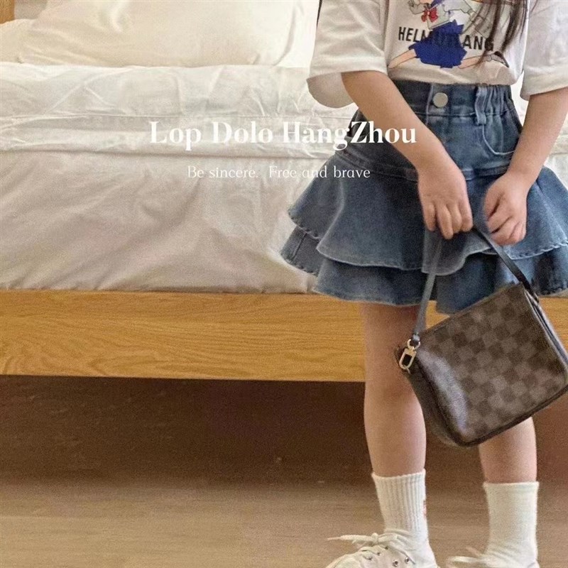 女童牛仔裙裤半j身裙蛋糕裙24夏装洋气儿童女孩防走光短裙套装T恤