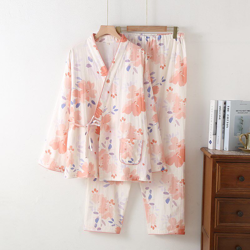 双层纯棉纱布月子服睡衣女产妇y孕期产后哺乳家居服套装春秋季新