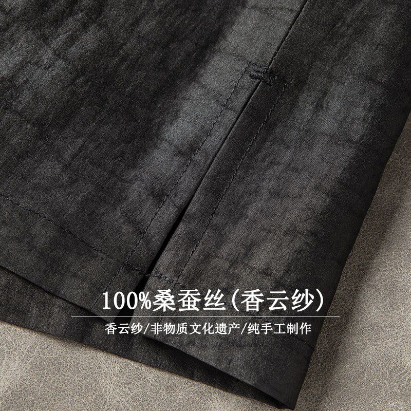 中青年香云纱唐装男夏季短袖真丝桑蚕丝绸套O装中式男装中国风禅