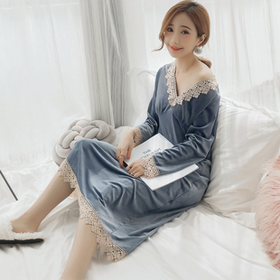 秋 睡Q衣2020新款 金丝绒睡裙女春秋长款 过膝到脚踝性感可外穿长袖