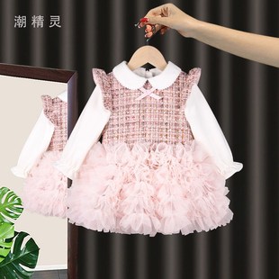 2024春装 女童裙l子洋气宝宝周岁礼服生日公主裙蓬蓬网纱儿童裙子