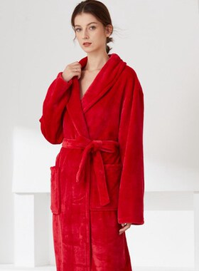 睡袍女款b秋冬季加长款紫色法兰绒加厚珊瑚绒睡衣男士浴袍2024新