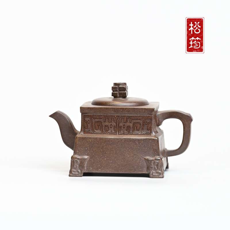 原矿沉香段祥瑞四方200ml纯手工中式刻绘自用宜兴紫砂壶功夫泡茶