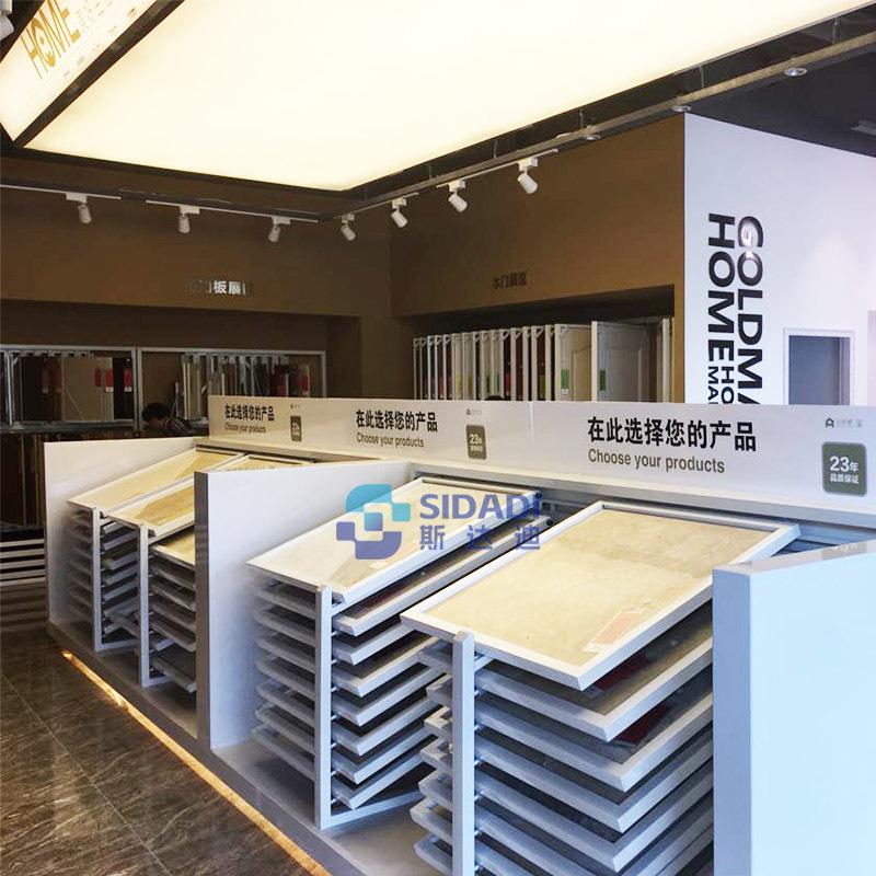 可移动瓷砖展示架推拉式地砖展示柜厦门石材样品展架金属货架黑白