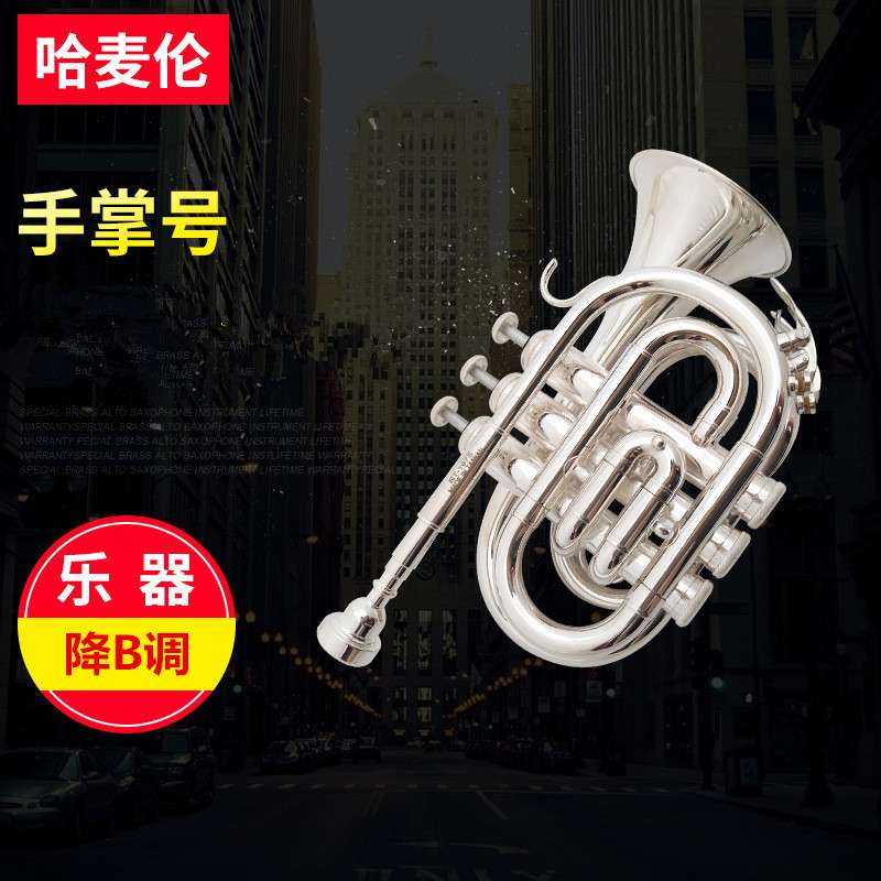 专业演奏乐器小号 哈麦伦降B调袖珍小号 镍银合金手掌号小号乐器