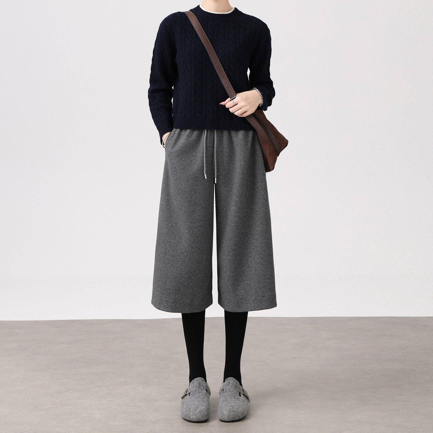 韩系慵懒风矮个子八分阔腿靴裤